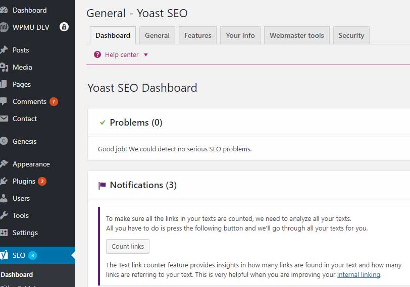 yoast seo dashboard