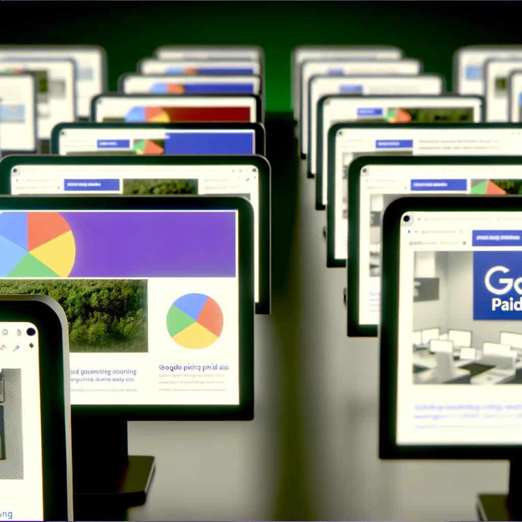 Mobile phone with Google Paid Ads visible on the screen amidst other search results