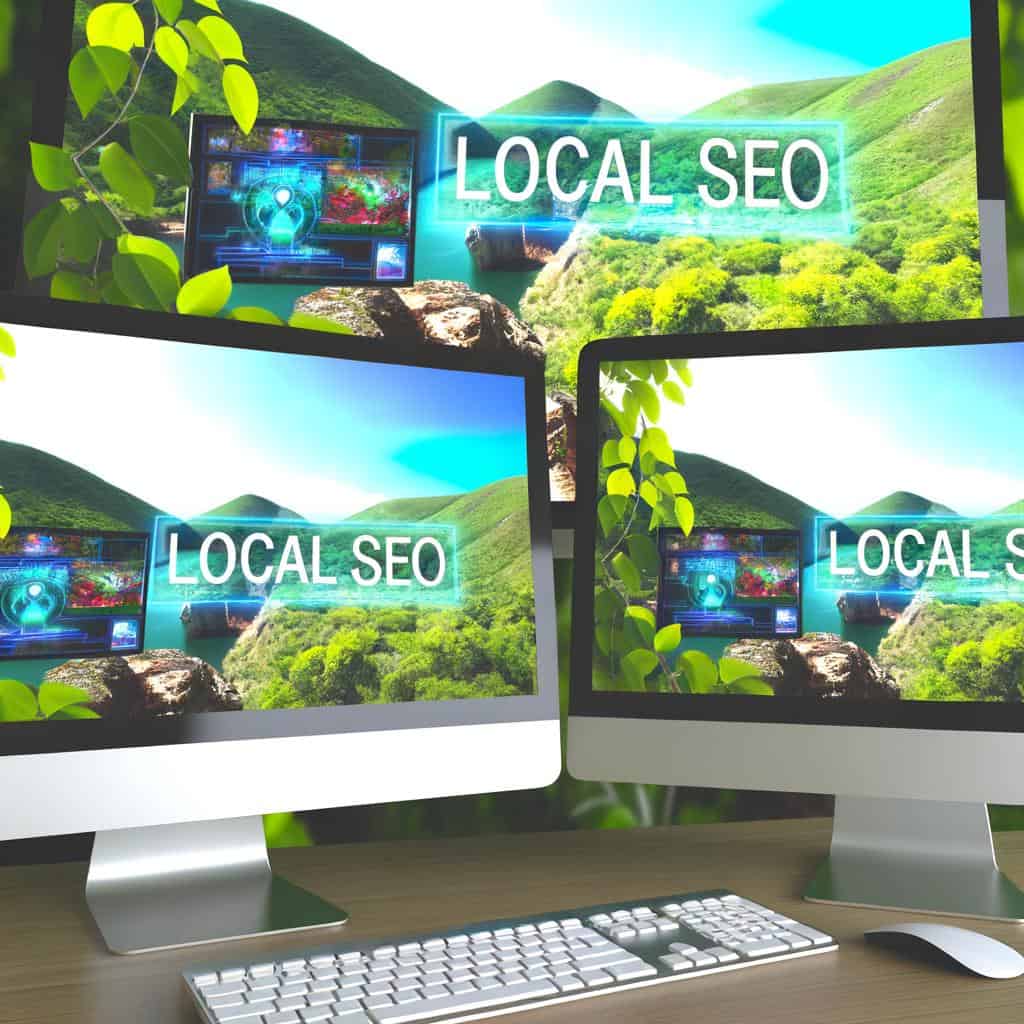 LOCAL SEO concept with keywords and local landmarks for ranking