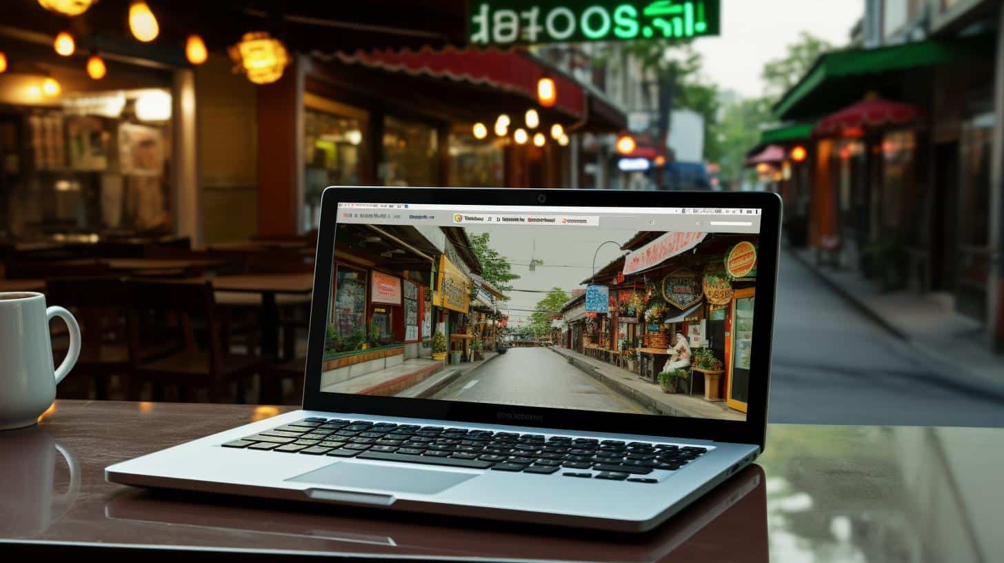 Illustration of a storefront with a LOCAL SEO optimization checklist