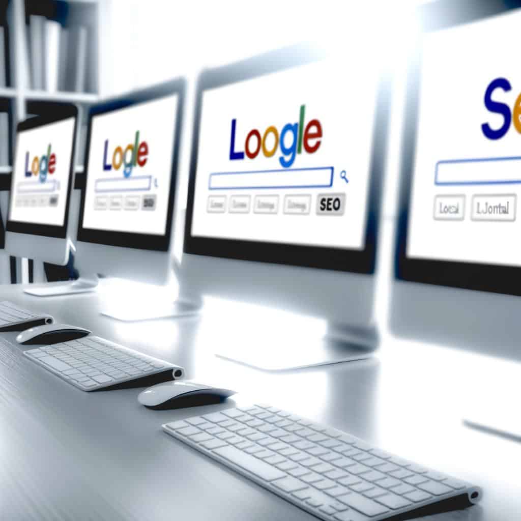 Computer screen displaying local SEO analytics and data