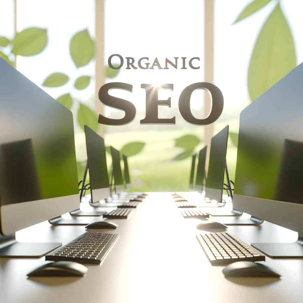 Computer screen displaying organic SEO analytics dashboard