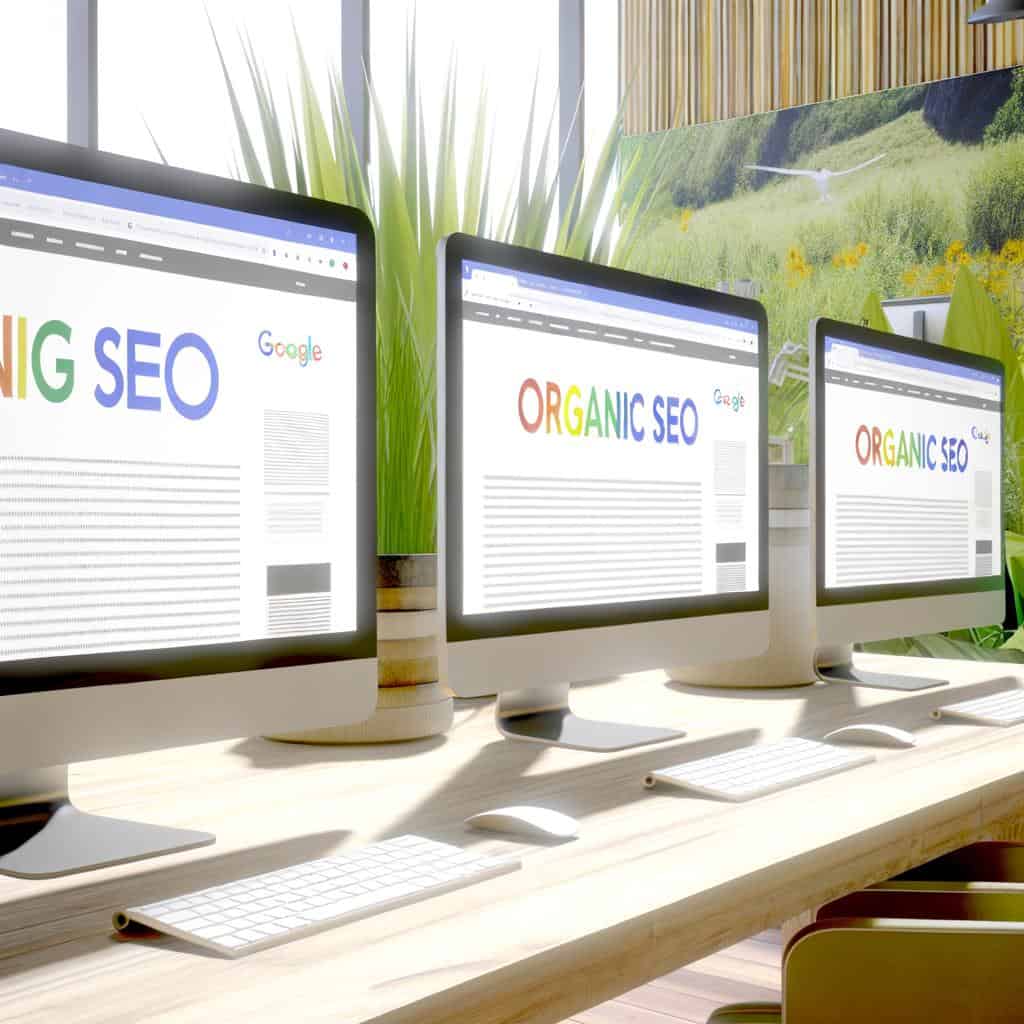 Laptop displaying organic SEO results on its screen